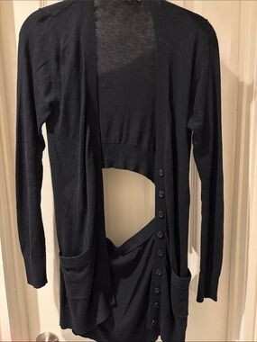 360 Sweater Black Open-Front Button Cardigan